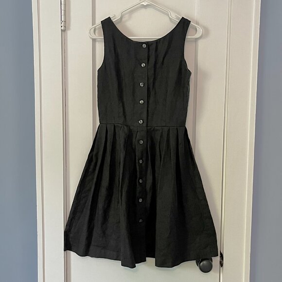 Tweeds 100% linen pleated full button back vintage dress size 8 -fits size small - Picture 1 of 10